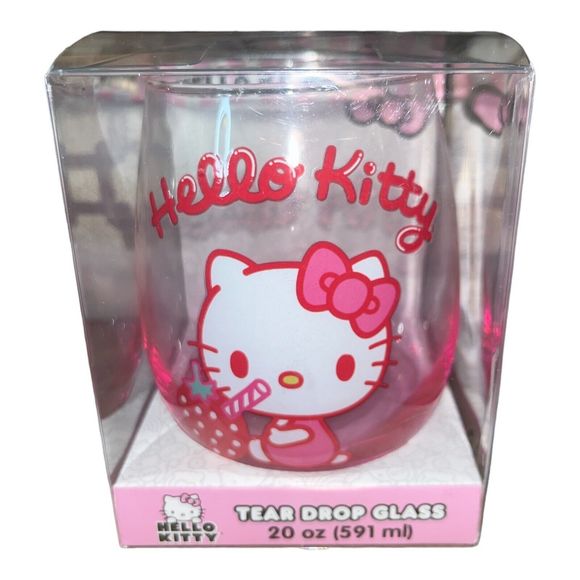 Hello Kitty Sanrio Strawberry Sip Stemless Wine Glass Tumbler Cup HTF & NEW - Picture 2 of 7